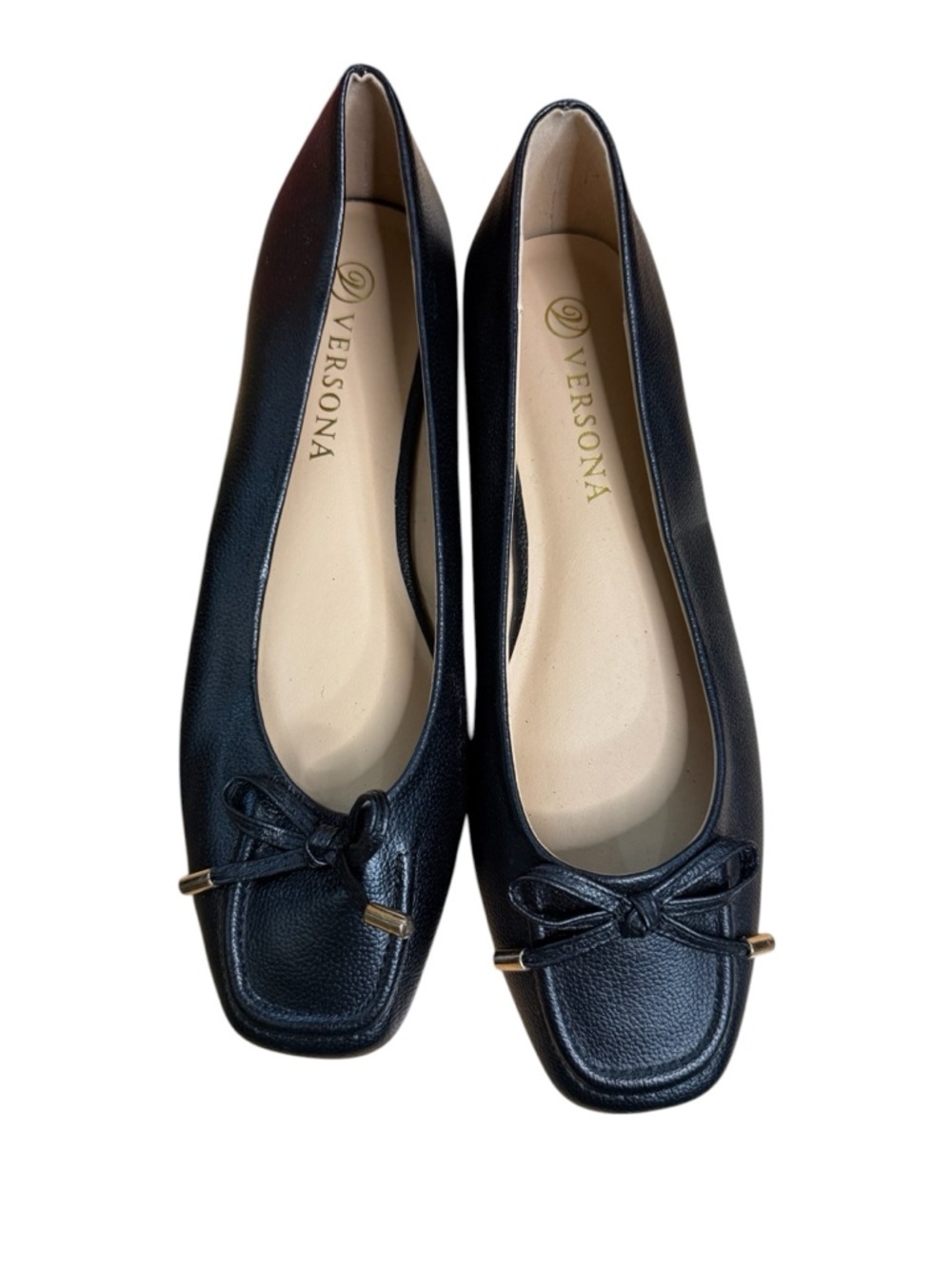 Women's Black Faux Leather Bow Accent Ballet Flats Size 7.5 - Picture 2 of 12